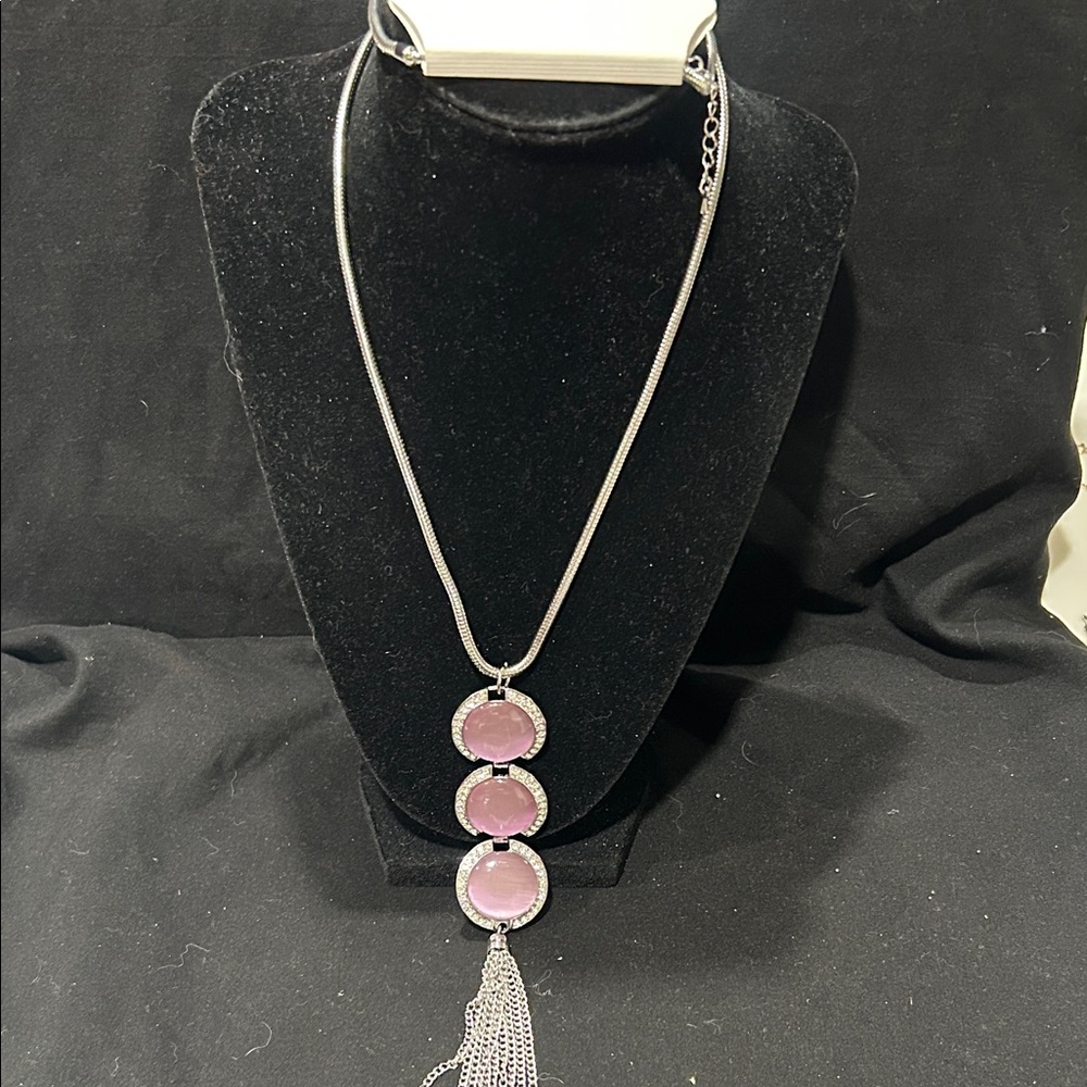 Christopher & Banks Silver Necklace with Pink Medallions
